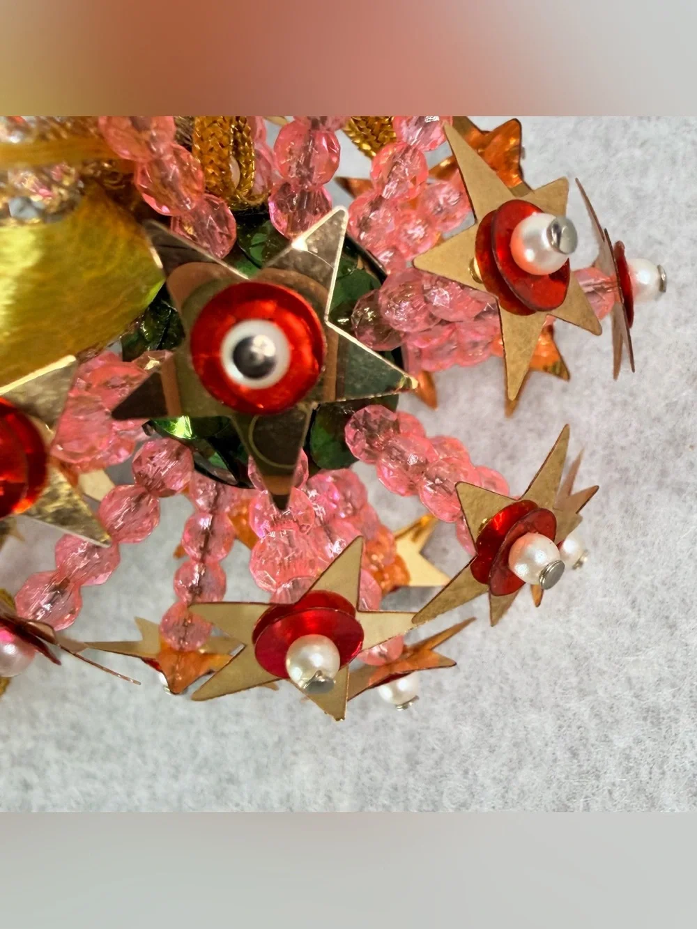Atomic Starburst Cluster Star Pink Beaded Pushpins Christmas Ornament Vintage 2